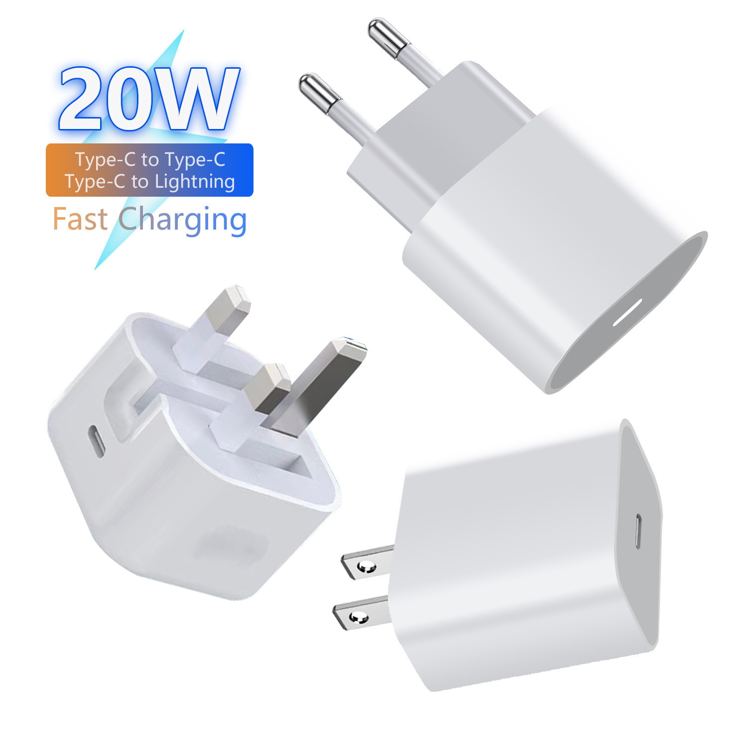 The PD20W fast charging charger with Type-C interface and European and American British standard speed distributor is suitable for the iPhone 13 charger Xs Item Picture