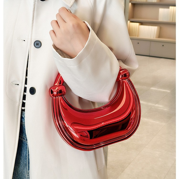 European and American cross-border 2025 Double Knot Crescent Moon Bag, gold and silver ornaments, home decoration handbag, makeup acrylic bag details Picture