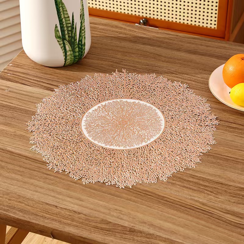 马逊法式浪漫圆形PVC餐垫创意烟花高级感轻奢餐厅隔热防水垫 