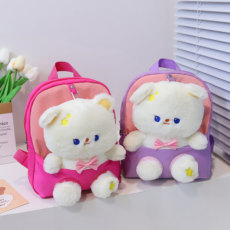 Children's bags, kindergarten school bags, small class girls' backpacks, cute cartoon bear plush toys, backpack manufacturers details Picture