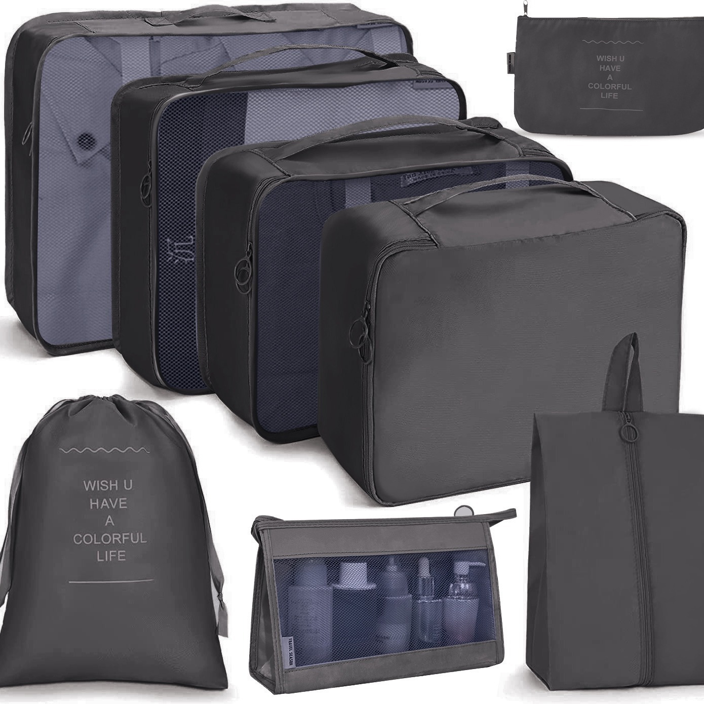 Cross-border travel storage bag 8-piece set, clothing organization, portable large-capacity luggage classification storage bag Application Scenario