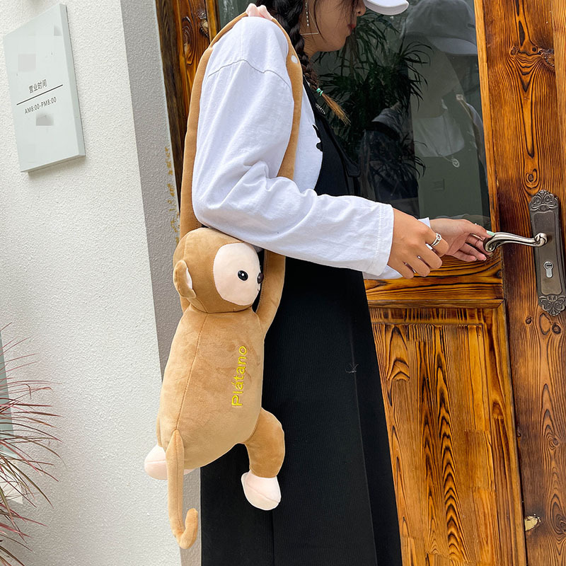 Cartoon plush crossbody bag for Girls 2021 New style, cute and unique little monkey single-shoulder bag, Instagram popular doll bag details Picture