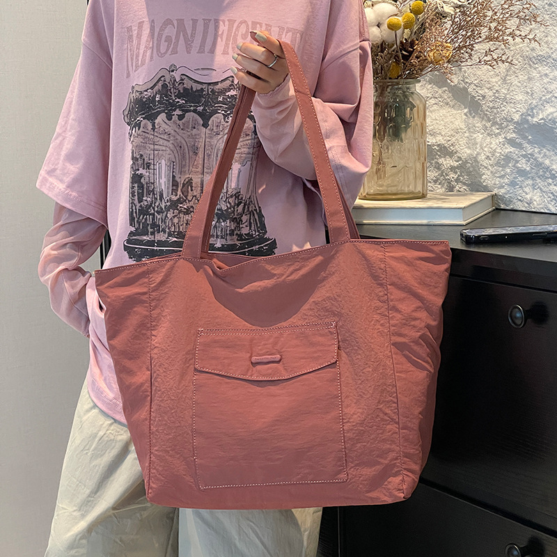 Colorful Fox Korean style simple solid color large-capacity commuter laid-back tote bag Student casual single-shoulder bag Specification drawing