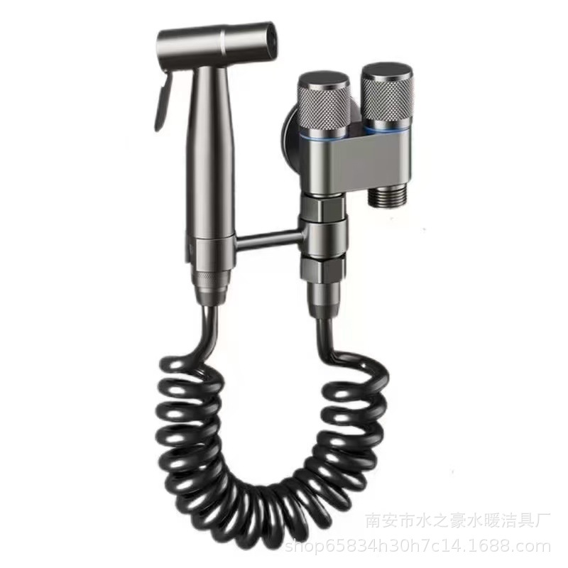 Mini toilet companion, one inlet and two outlet Angle valve, stainless steel pressurized spray gun, bathroom feminine wash nozzle manufacturer full figure