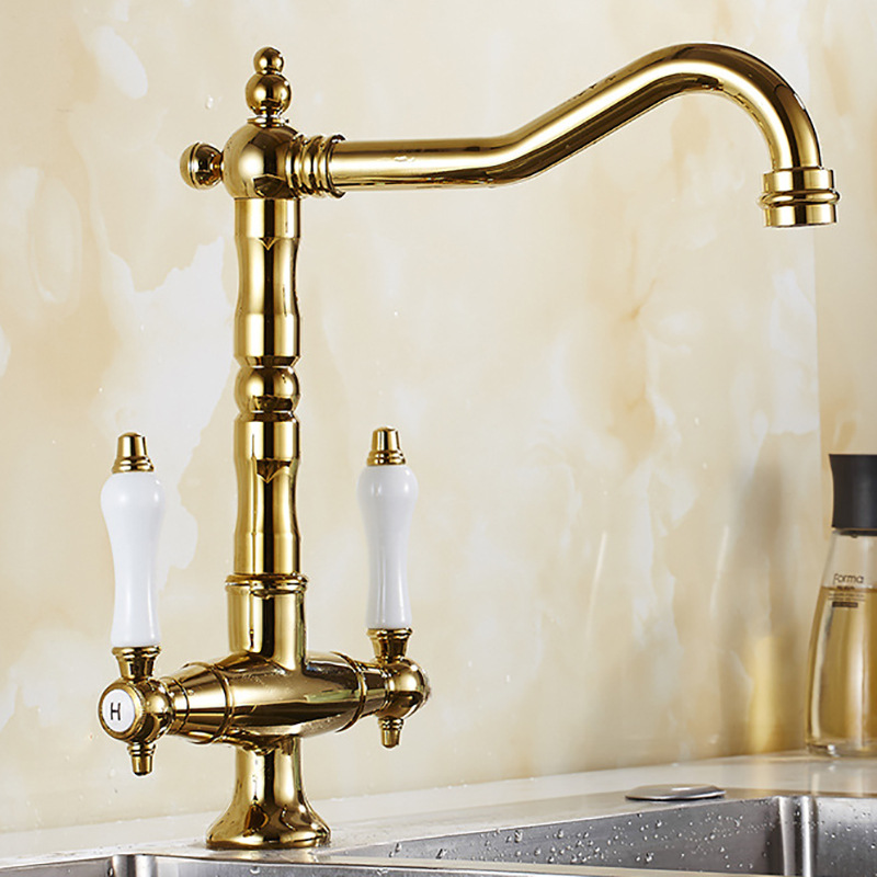 Cross-border retro and antique black cold and hot French faucet, washbasin, kitchen faucet, chrome-plated double handle faucet details Picture