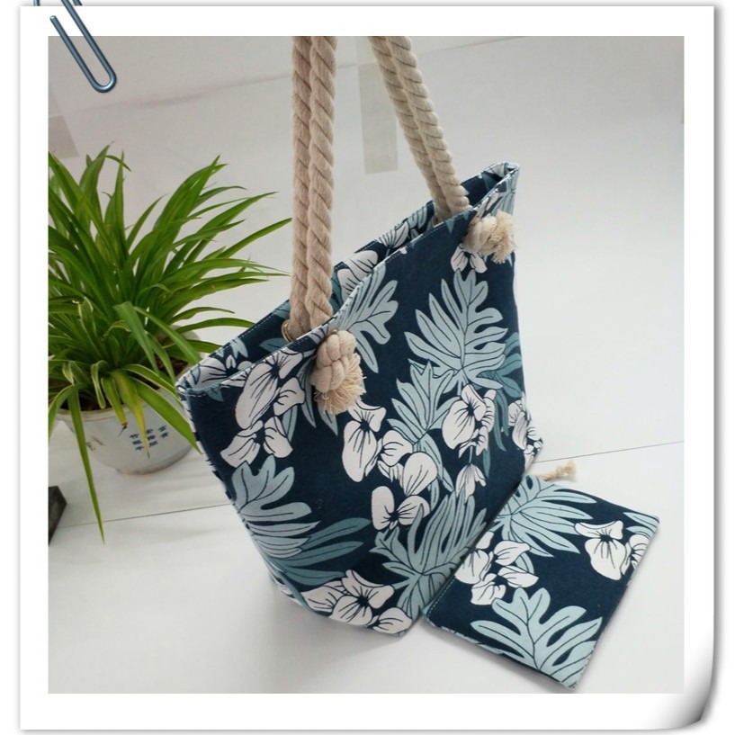 Customized fashionable canvas single-shoulder bag, large-capacity simple printed hand-held square bag, women's trendy hemp rope canvas bag Specification drawing