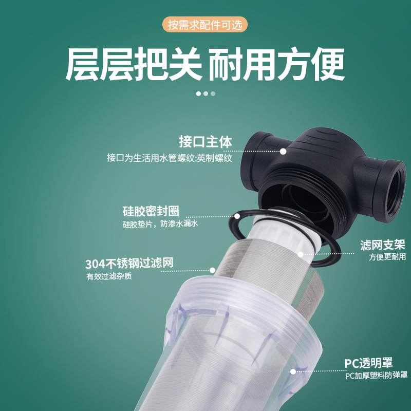 Stainless steel 6-inch pipeline pre-filter, car wash machine, transparent filter core, sand and hair collector, irrigation and sweeping Specification drawing