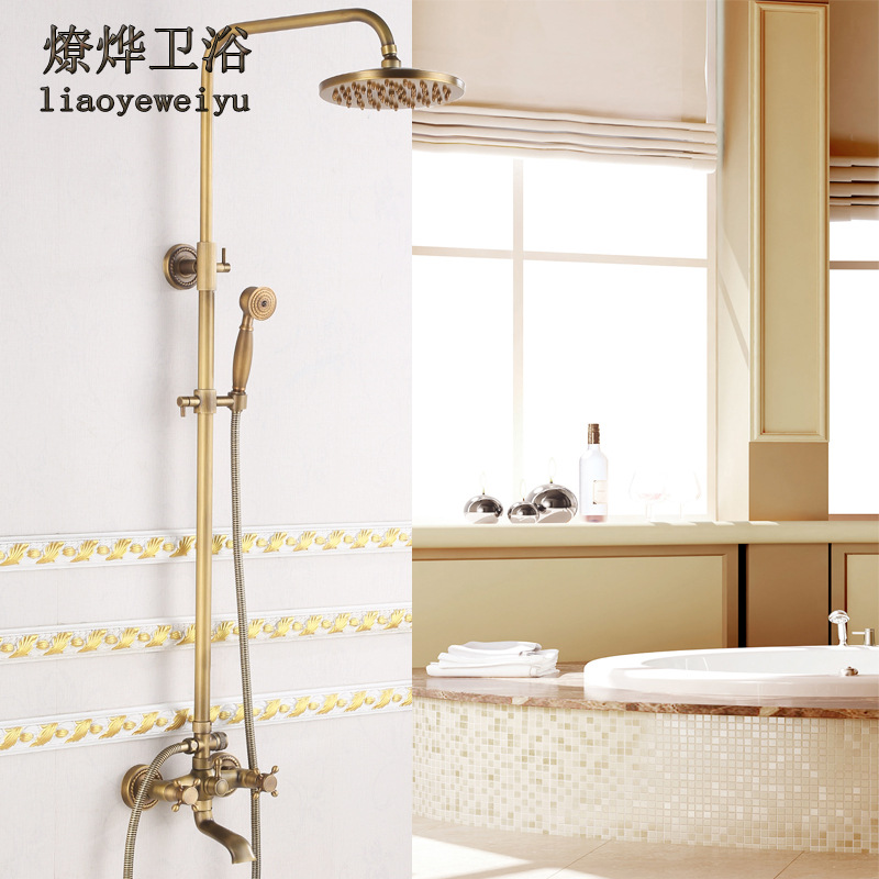Antique all-copper shower head set, cold and hot European retro 5-way shower head bathroom nozzle set, concealed installation wholesale full figure