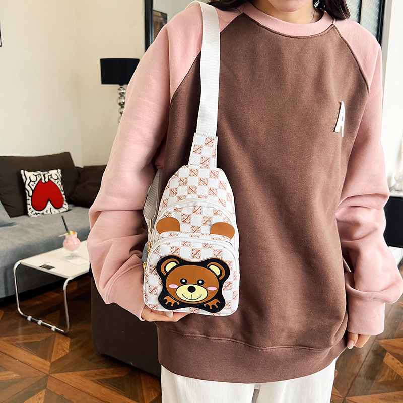 Cartoon bear bag for women 2024 New style light luxury chest bag, stylish phone bag, Korean style trendy single-shoulder crossbody bag for women Specification drawing