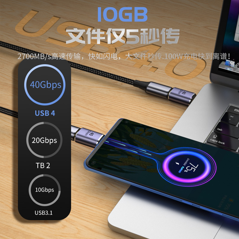 Type-c rotary type-c female adapter 40GB three-dimensional elbow is suitable for Thunderbolt 3 full-function U-shaped PD100w Application Scenario