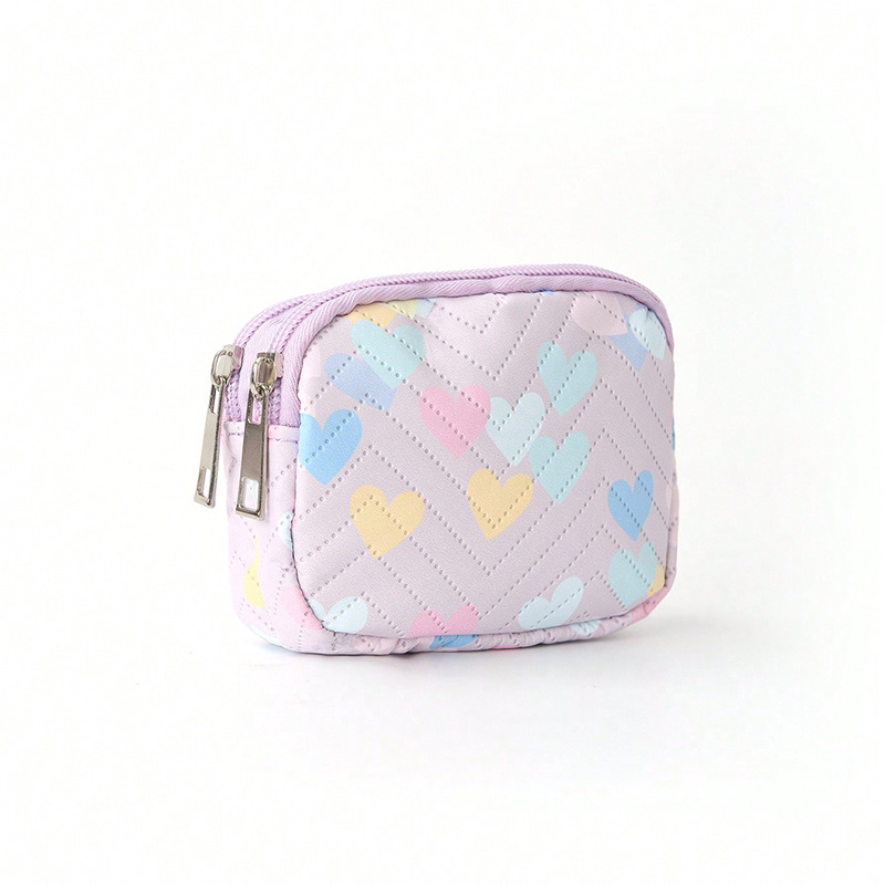 New children's girl wallet, cute purple heart-shaped print girls' storage bag, children's Internet celebrity coin cute bag full figure