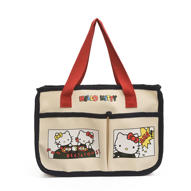 Canvas bag for girls 2024, high appearance level, cartoon hand-held bag, bento bag, large capacity, multi-functional mommy handbag for going out Item Picture