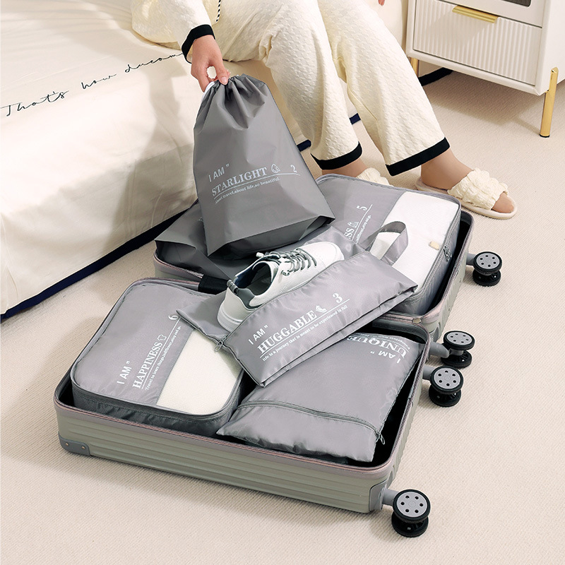 Twill dry and wet compartments six-piece clothing organization and storage bag, suitcase storage set, six-piece storage bag Specification drawing