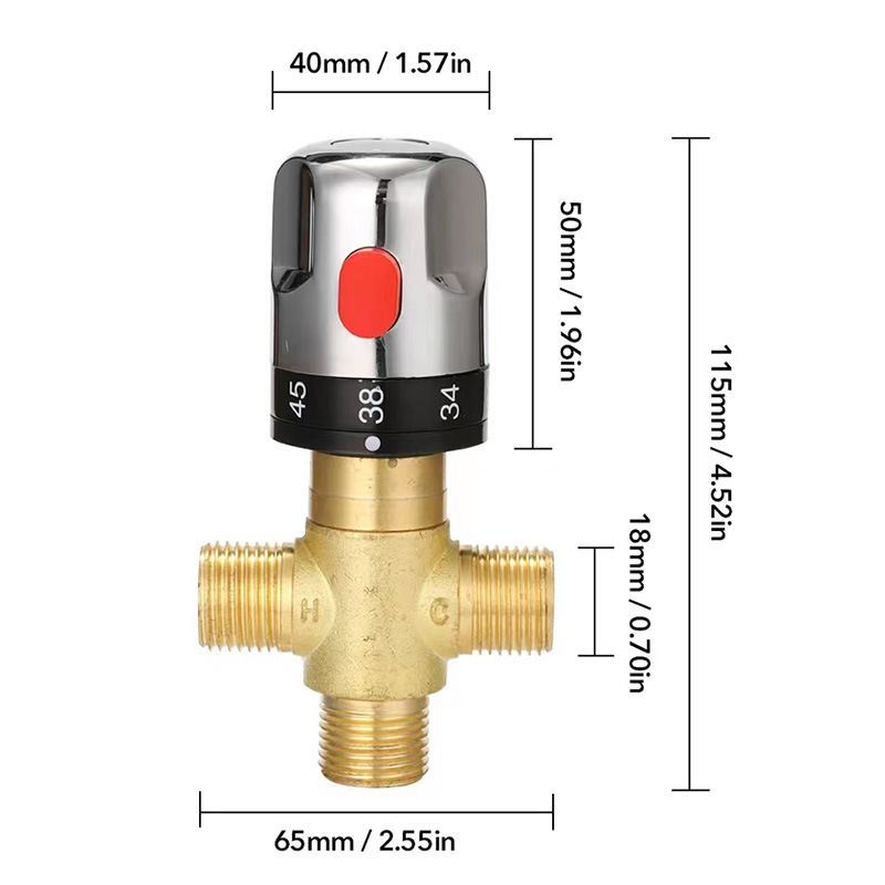 Cross-border foreign trade kitchen and bathroom brass constant temperature pipe valve, temperature control mixing valve, bathroom cold and hot temperature regulating valve Specification drawing