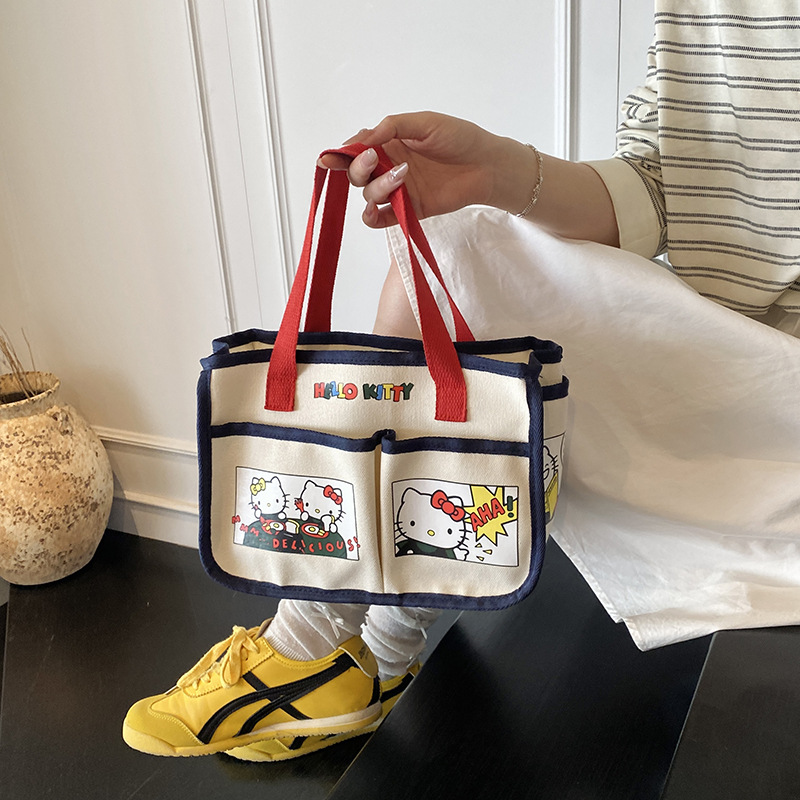 Canvas bag for girls 2024, high appearance level, cartoon hand-held bag, bento bag, large capacity, multi-functional mommy handbag for going out Application Scenario