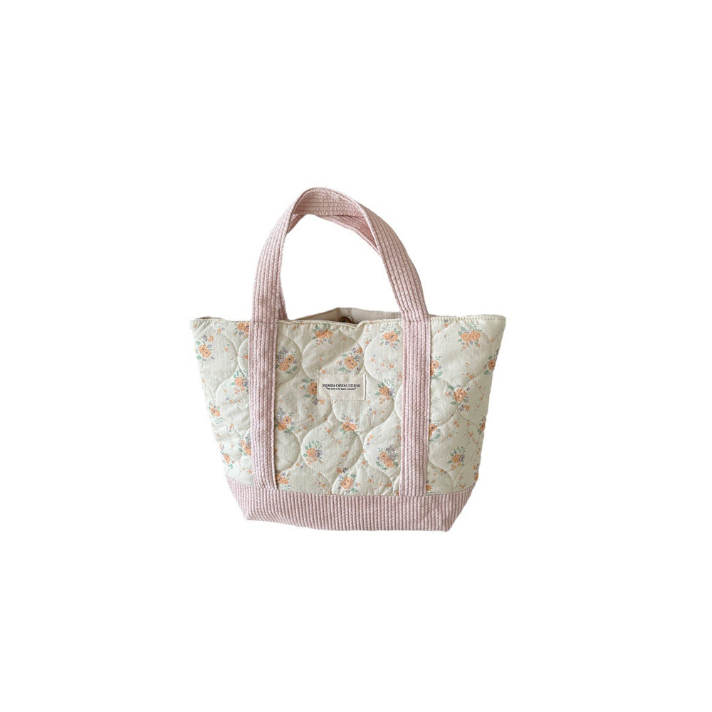 310263 Korean niche canvas bag, floral interlocking cotton casual handbag, commuting storage bag, shopping bag Item Picture