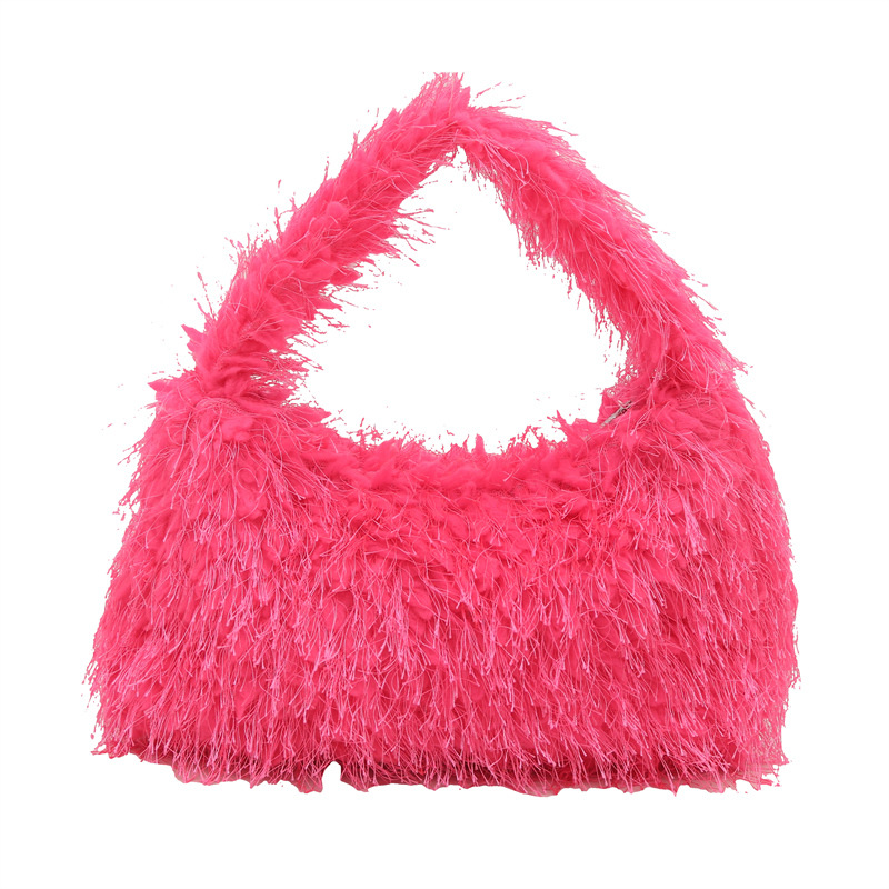 A new autumn and winter plush handbag from Europe, America, Japan and South Korea in candy color, cute and fashionable. It is a cotton candy hand-held armpit bag Item Picture