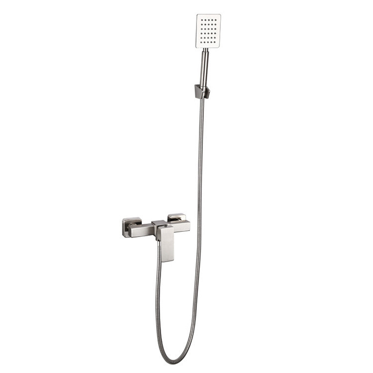 The bathroom features a square bathtub made of 304 stainless steel, a shower, hot and cold water faucets, a shower head, and a concealed mixing valve Item Picture