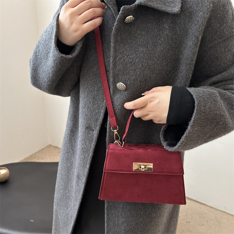 Spring 2025 new stylish and simple handbag, commuting lock shoulder bag, retro and trendy Korean-style crossbody small square bag details Picture
