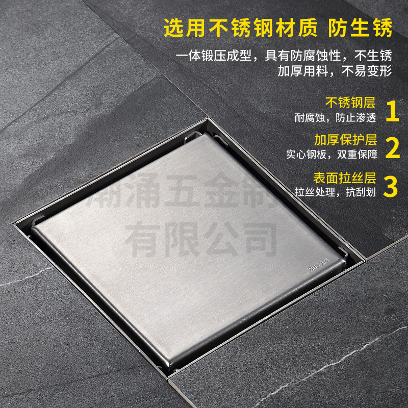 304 thickened stainless steel floor drain, large-capacity cross-border invisible floor drain, hotel bathroom concealed floor drain Specification drawing