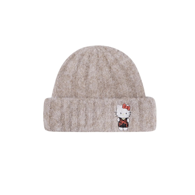 Embroidered bow cat knitted woolen hat, Korean version autumn and winter new style face-showing small headscarf hat, anti-freezing and cold-proof hat Item Picture