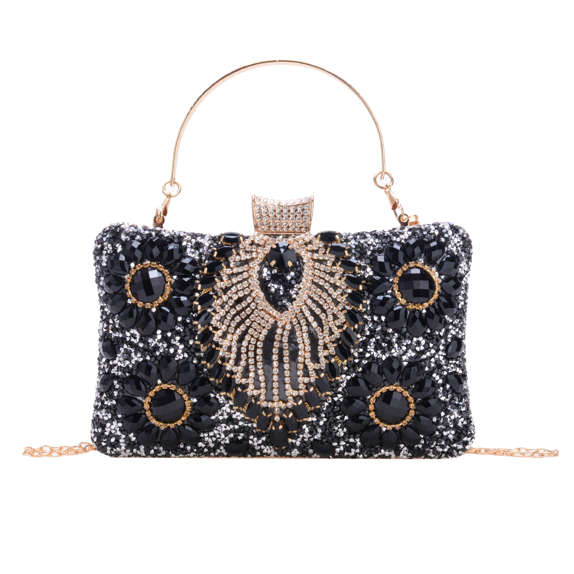 Lady Heavy Industry diamond-encrusted dinner bag, black gemstone diamond-encrusted handbag for women, pearl rhinestone handbag, cheongsam for women Item Picture