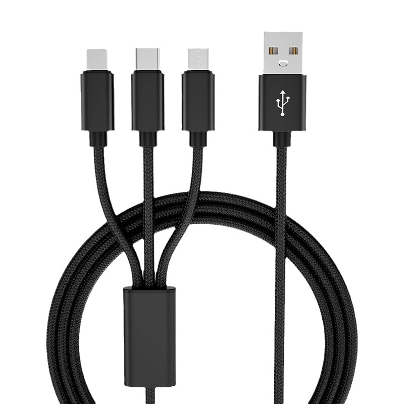 Nylon braided one drag three mobile phone fast charging data cable is suitable for Android and Apple type-c three-in-one charging cable Item Picture