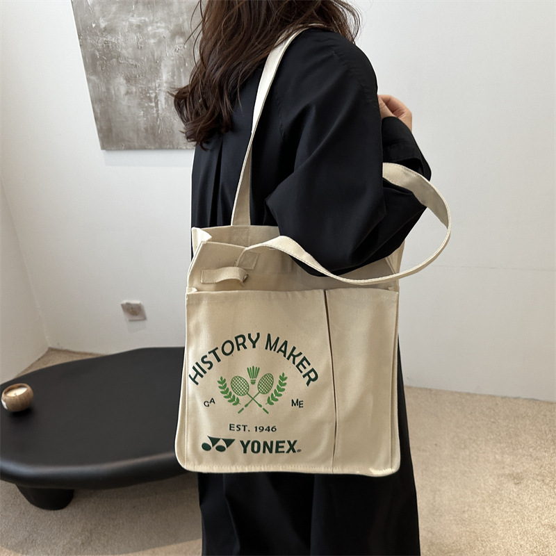 Cross-border bags, ins Japanese-style canvas bags, laid-back style, large capacity single-shoulder hand-carry bucket bags, versatile tote bags details Picture