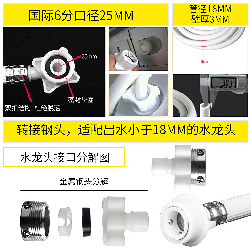 【 Huxin 】 All-purpose water inlet pipe for fully automatic washing machines, steel head for washing machine water inlet pipe, one-piece consignment Application Scenario