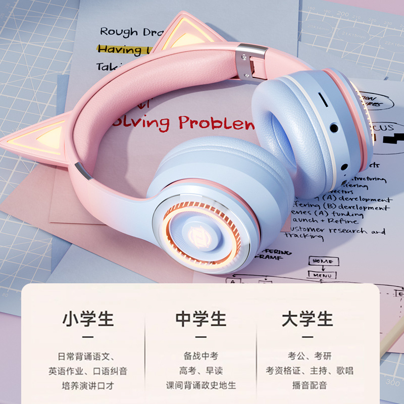 Best-selling in-ear learning headphones, cat ear over-ear headsets, real-time tracking of recitation and karaoke, factory direct sales in stock details Picture