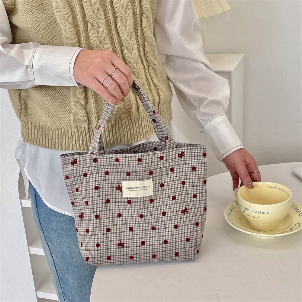 410182 Autumn New style bento bag, student hand-held bag, large-capacity portable small cloth bag for commuting and going out Specification drawing