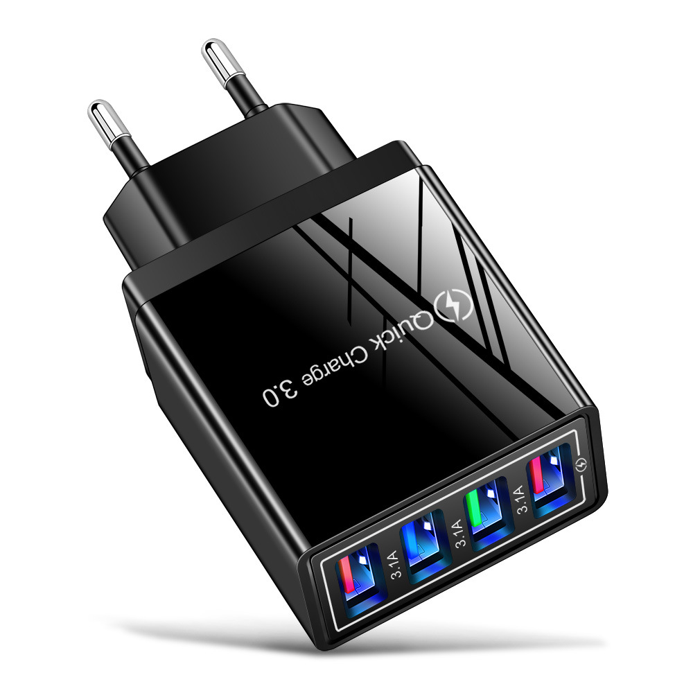 Color 4USB mobile phone charger, 3A tablet travel charger head, US and European standard charger, cross-border wholesale details Picture