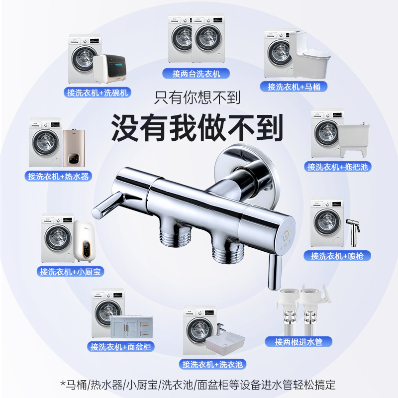 Brass Angle valve, one-in, two-out, three-way faucet for washing machine, thickened Angle valve, all-copper four-way Angle valve details Picture
