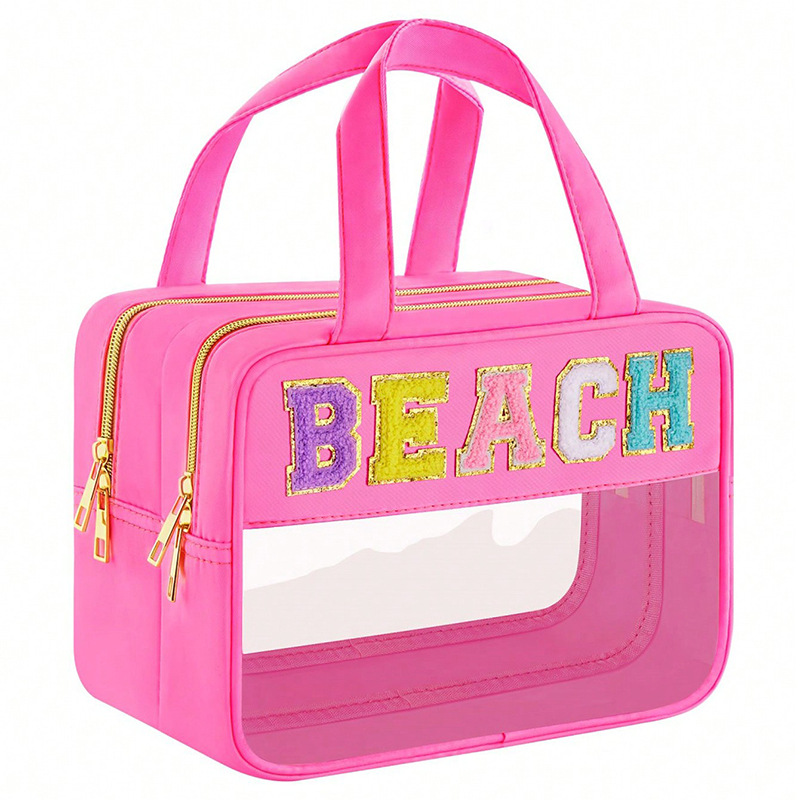 Amazon Cross-border letter cosmetic bag, PVC large-capacity storage bag, multi-functional hand-held portable toiletry bag Item Picture