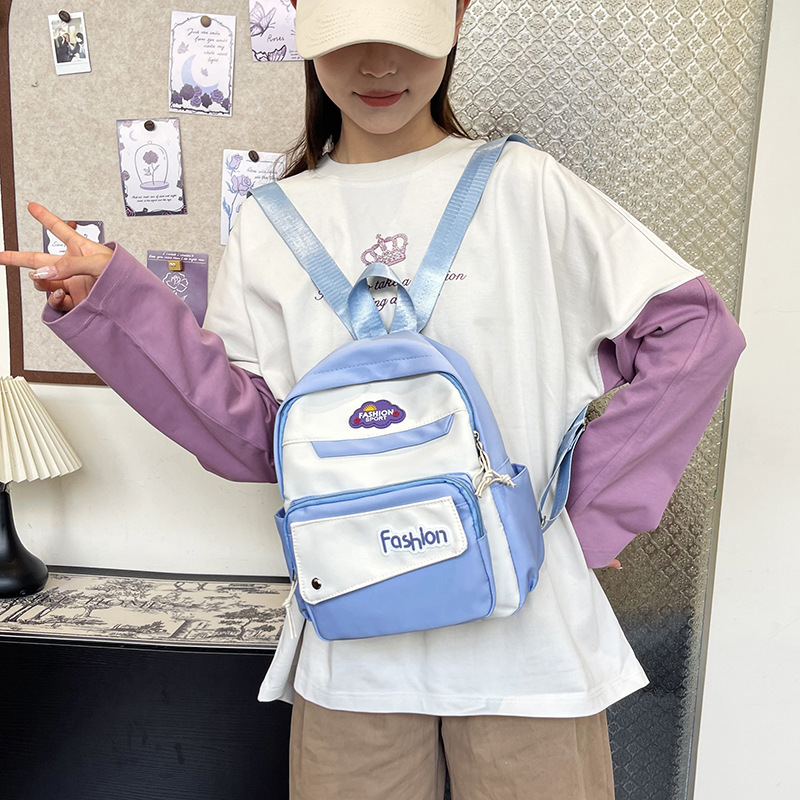 Korean-style backpack for girls in Instagram school style, simple and versatile, large-capacity color-blocking backpack, a commuting bag for junior and senior high school students details Picture