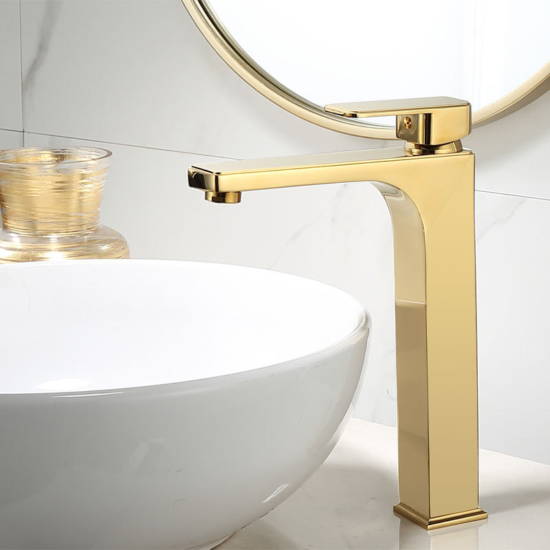 All-copper square washbasin, hot and cold water faucet under-sink, light luxury and simple single-hole washbasin, faucet washbasin Specification drawing
