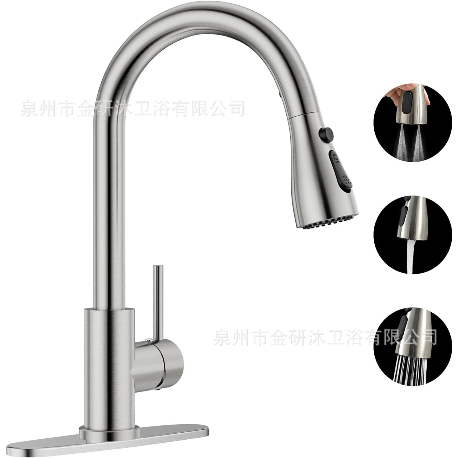 Cross-border 304 stainless steel brushed nickel cold and hot sliding kitchen faucet, telescopic universal sink faucet Item Picture