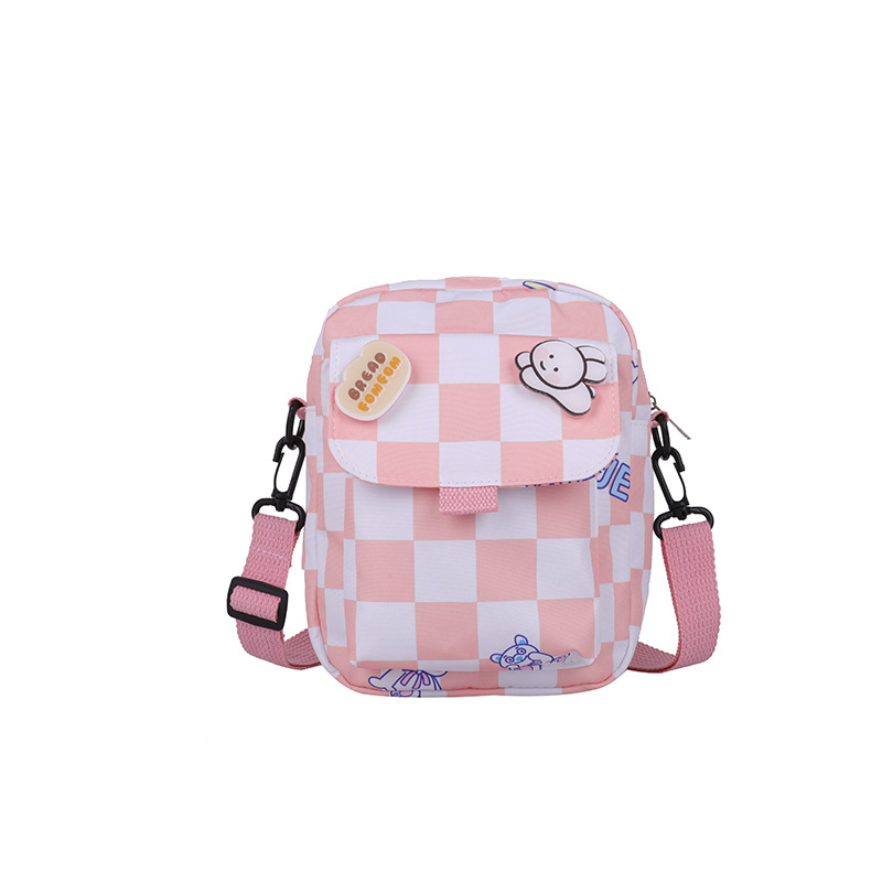 Wholesale of 2022 new style fresh and clean crossbody nylon small square bag ins Korean version large capacity single-shoulder checkered mobile phone bag Item Picture