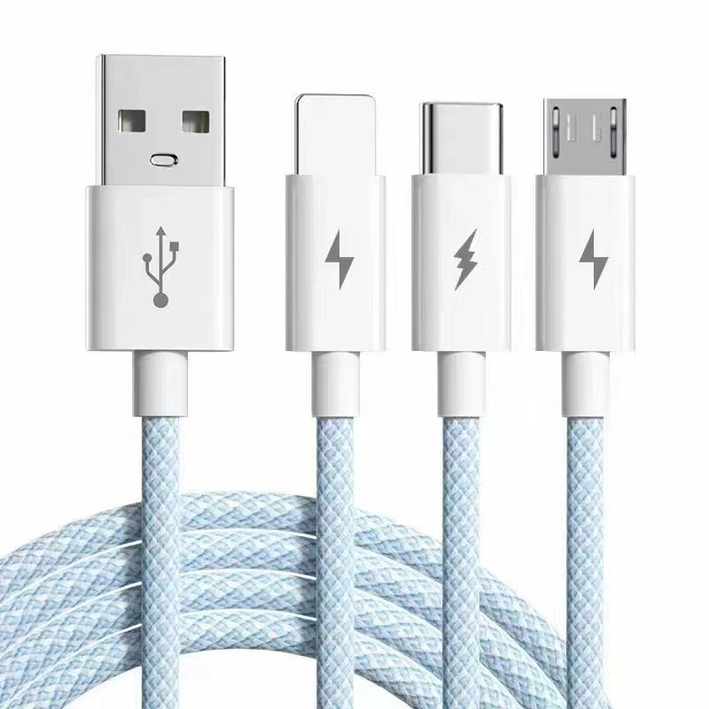 66w Super fast charging braided one-to-three data cable, suitable for Huawei and Apple charging cables, mobile phone fast charging data cable Item Picture