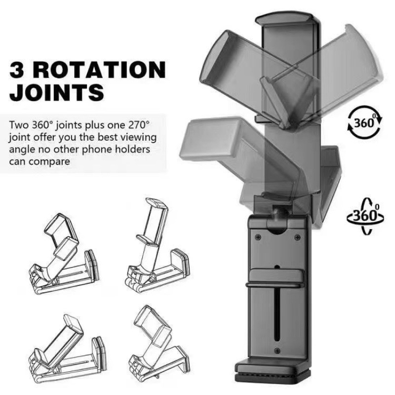 Travel lazy person's mobile phone stand, desktop rotation, live streaming, TV series watching, high-speed rail, airplane, train mobile phone multi-functional support stand Specification drawing