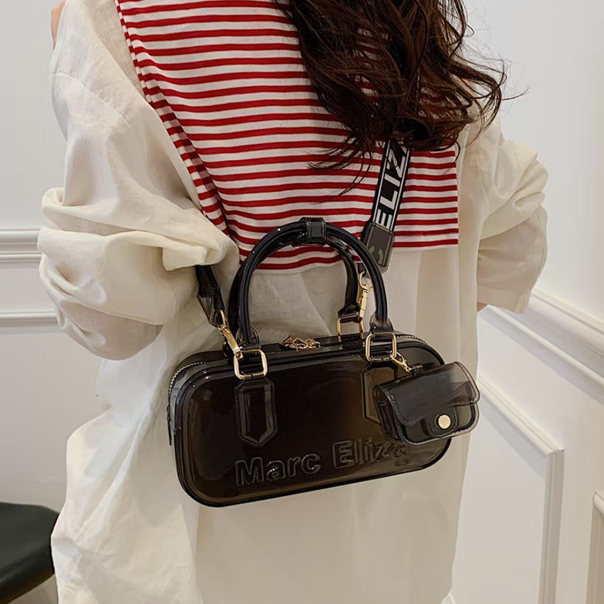 Cross-border pvc jelly bag for women 2025 New style, fashionable and niche single-shoulder crossbody bag, casual and versatile hand-held pillow bag Specification drawing