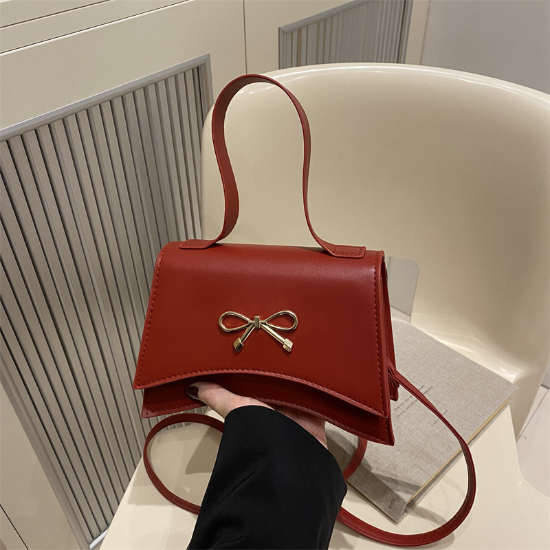 Bow fashion solid color 2025 Spring New casual, stylish and gentle hand-held shoulder crossbody women's small square bag full figure