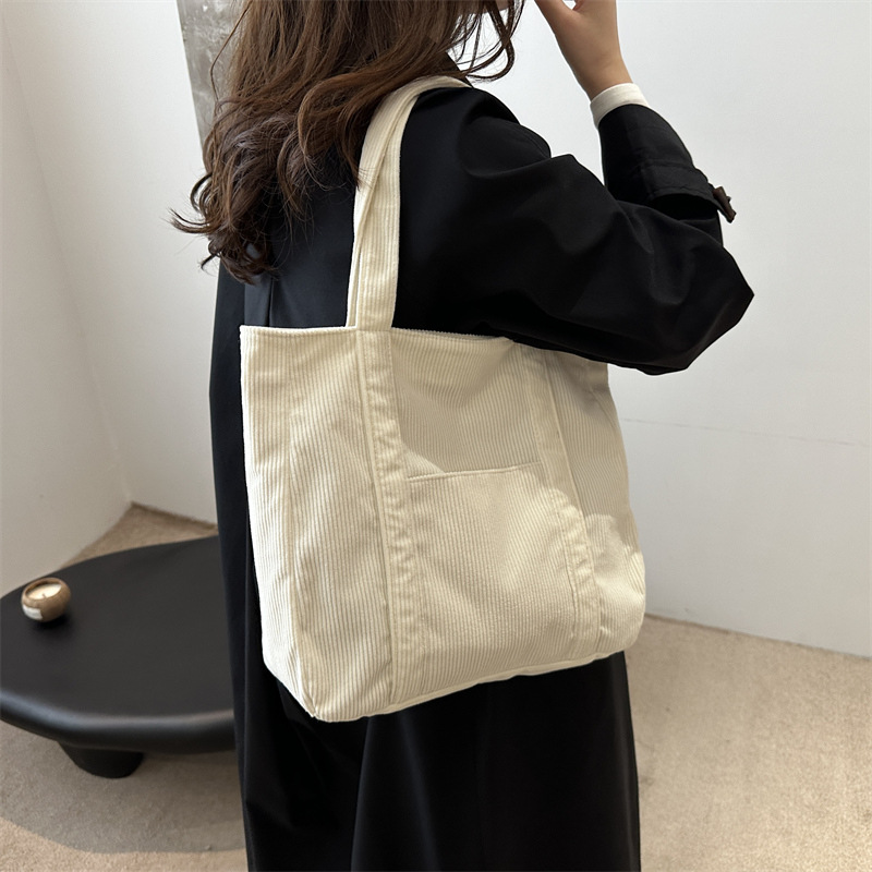 Tote Bag Women's 2025 Spring New casual, simple, large-capacity commuting single-shoulder bag, fashionable corduroy bag Specification drawing
