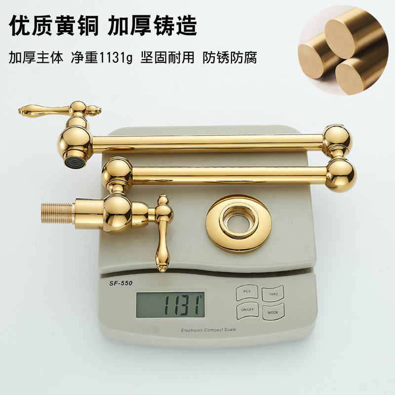 All-copper kitchen faucet, rotating and folding double-opening wall-mounted telescopic single-cooling sink and washbasin faucet Application Scenario