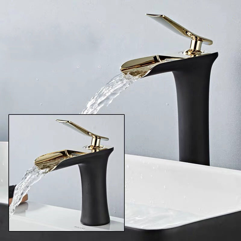 Black gold countertop basin, under-counter basin, faucet, bathroom basin, faucet, hot and cold waterfall faucet, bathroom faucet full figure