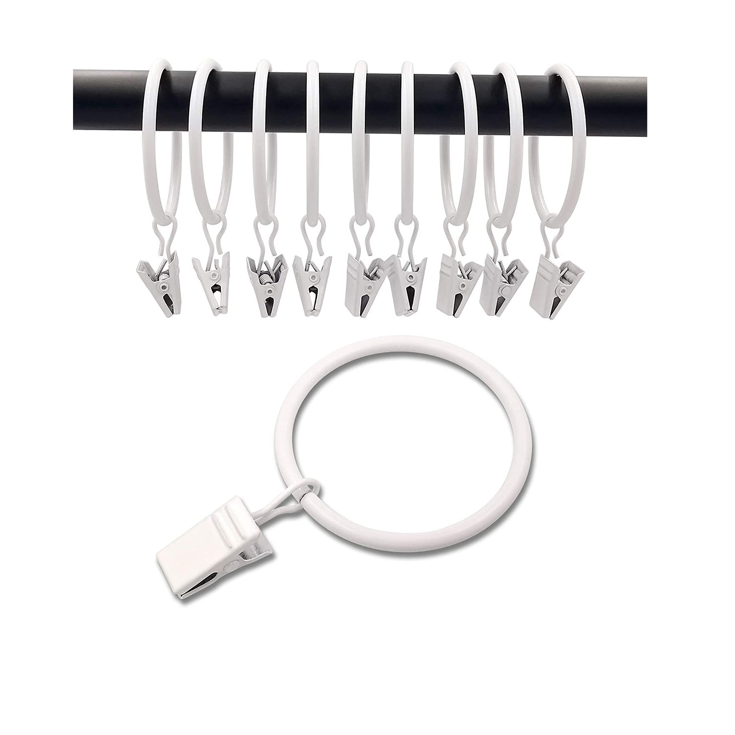 White curtain ring clips, home hardware curtain accessories, baked paint white curtain clips, Roman rings Item Picture