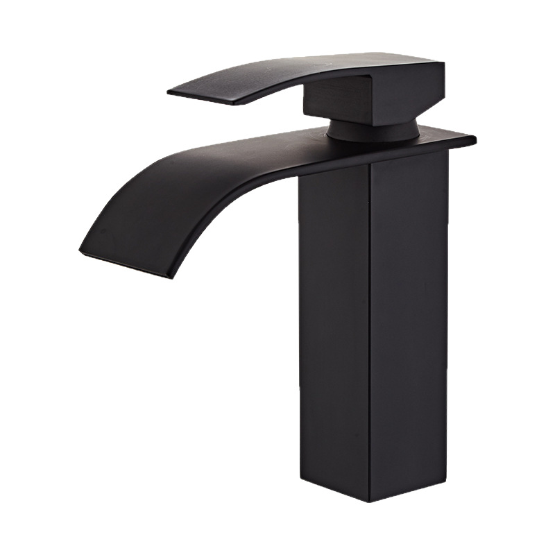 Black copper core cold and hot washbasin faucet, washbasin, bathroom countertop basin, household waterfall faucet Application Scenario