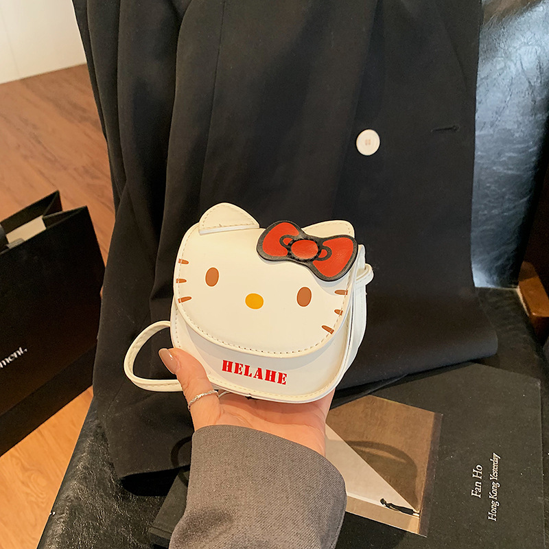 New Korean-style cute small bag, cat children's small backpack, crossbody single-shoulder bag, bow decoration, small change bag details Picture