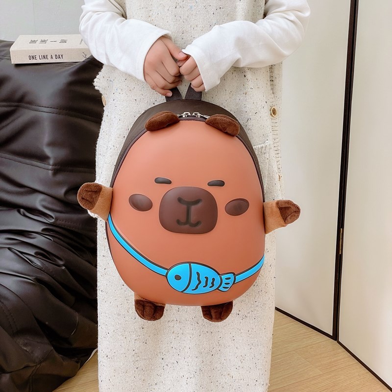 Creative Capibara backpack, PVC nylon Capybara King backpack, baby girl hard shell kindergarten schoolbag backpack Application Scenario