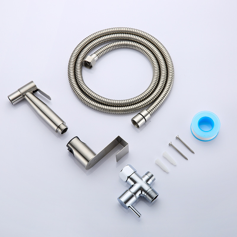 Stainless steel baked paint toilet companion set nozzle, one in and two out, dual handle and dual control, pressurized bathroom spray gun faucet details Picture